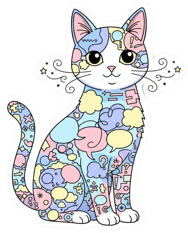 Gatovulary - A cat covered in letters and symbols